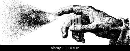 Handgriff mit Stipple-Dotwork-Technik – detaillierte künstlerische Illustration für kreative Designs. Stock Vektor