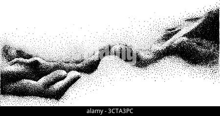 Dotwork-Illustration von fließendem Sand in den Händen, die die Vergänglichkeit der Natur veranschaulicht. Stock Vektor
