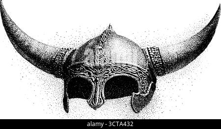 Komplizierte Punktmuster eines wikinger-Hornhelms für Kunst und Dekoration. Stock Vektor