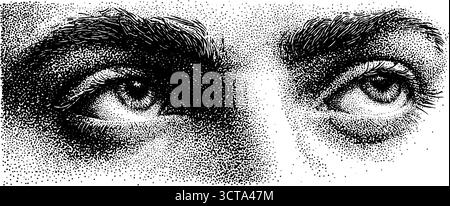 Kompliziertes Dotwork versteinert die Kunst des menschlichen Gesichts mit intensivem Blick. Stock Vektor