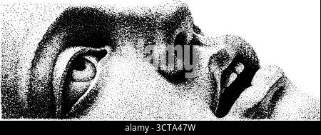 Detailgetreue Dotwork-Kunst von menschlichem Gesichtsfragment im Halbton-Stil für Designprojekte. Stock Vektor