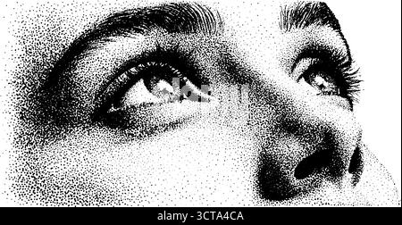 Kompliziertes Dotwork, ein menschliches Gesicht, das nach oben blickt. Stock Vektor