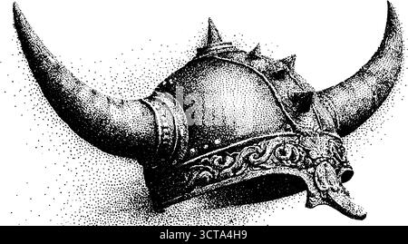 Kompliziertes Design eines wikingerhornhelms für historische Kunstprojekte. Stock Vektor