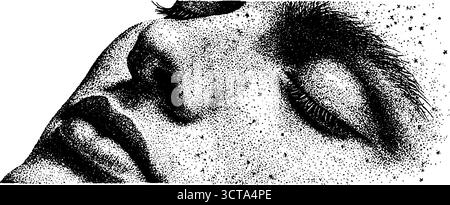 Komplizierte Dotwork-Stippling des menschlichen Gesichtsprofils für künstlerisches Design. Stock Vektor