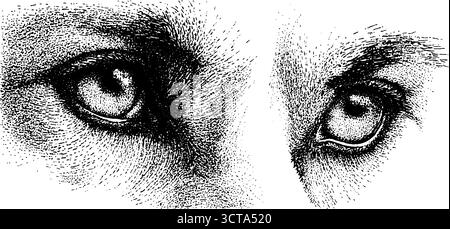 Komplizierte Dotwork-Illustration menschlicher Gesichtshandlungen für Kunst und Design. Stock Vektor