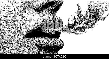 Künstlerische Dotwork-Stippeldarstellung eines Mundraucheffekts. Stock Vektor