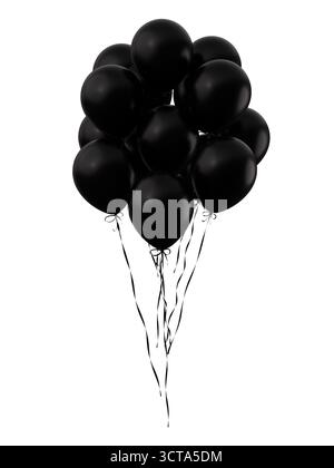 Schwarze Ballons. Partyfeier Ballons auf isoliertem Hintergrund. 3D-Rendering. Geeignet für schwarzes Friday Design. Stockfoto