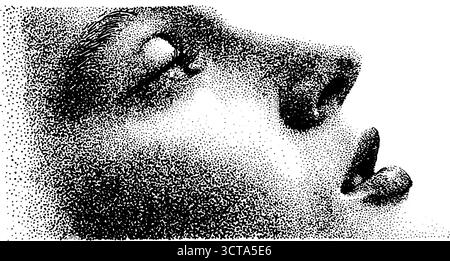 Minimalistisches menschliches Gesichtsprofil in der Stufeldotwork-Illustration für künstlerisches Design. Stock Vektor