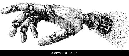 Komplizierte Roboterhand-Illustration mit Stippling- und Dotwork-Technik für futuristisches Design. Stock Vektor