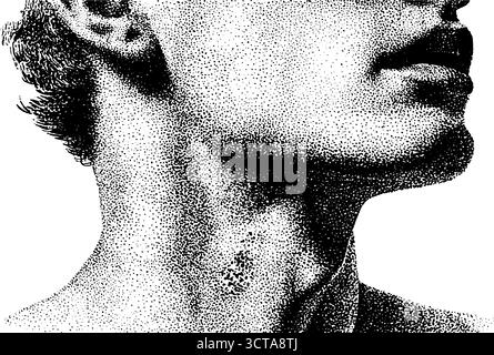 Detaillierte anatomische Dotwork-Illustration des menschlichen Nacken- und Gesichtselements. Stock Vektor