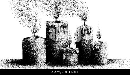 Kompliziertes Dotwork, das Kerzen brennt. Stock Vektor