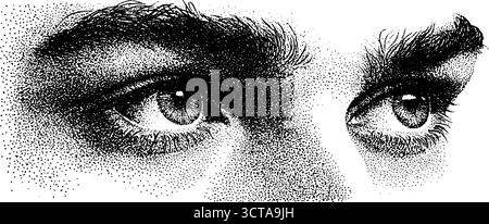 Komplizierte Dotwork-Stippling menschlicher Augen mit Stipple-Effekt für künstlerisches Design. Stock Vektor