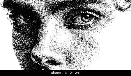 Kompliziertes Porträt eines Gesichts in Schwarzweiß für Design- und Kunstprojekte. Stock Vektor