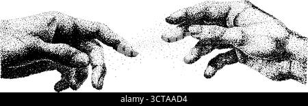 Komplizierte Stipple-Kunst, Hände zu erreichen – Pointillismus-Design für Drucke und Poster. Stock Vektor