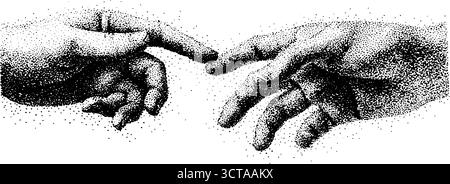 Künstlerische Stippelillustration der Hände berühren - Design für Druck, Karte, Poster. Stock Vektor