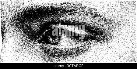 Komplizierte Dotwork-Kunst des menschlichen Auges für Design und Dekoration. Stock Vektor