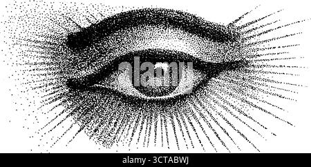 Komplizierte Dotwork-Illustration des Ra-Auges mit Stipple- und Halbtontechniken. Stock Vektor