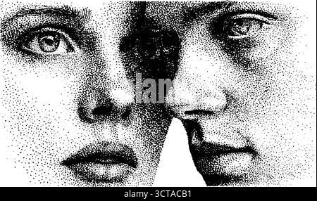 Kompliziertes Punktstippeln zweier Flächen im Halbtoneffekt. Stock Vektor