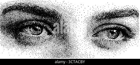 Komplizierte Augenstippelkunst mit Halbtoneffekt für metaphorisches Design. Stock Vektor