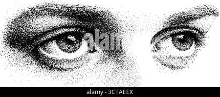 Komplizierte Dotwork stippeln die Kunst menschlicher Augen für Design und Dekoration. Stock Vektor