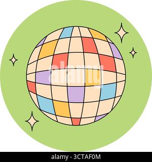 Grooviges Retro Disco Ball Aufkleber Emblem Stock Vektor