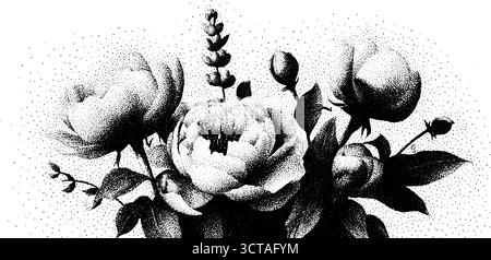 Detailgetreue, mit Lavendel und Wildblumen bemalte Illustration für botanisches Design und Dekor. Stock Vektor