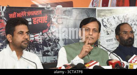Patna, Indien. Oktober 2025. PATNA, INDIEN – 5. OKTOBER: EU-Minister Nityanand Rai sprach am 5. Oktober 2025 in Patna, Indien auf einer Pressekonferenz im Büro von BJP. (Foto: Santosh Kumar/Hindustan Times/SIPA USA) Credit: SIPA USA/Alamy Live News Stockfoto