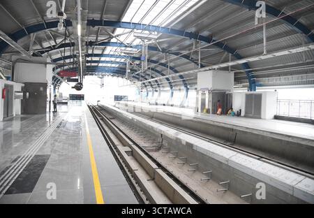 Patna, Indien. Oktober 2025. PATNA, INDIEN - 5. OKTOBER: Letzte Vorbereitung der Patna Metro Rail am 5. Oktober 2025 in Patna, Indien. (Foto: Santosh Kumar/Hindustan Times/SIPA USA) Credit: SIPA USA/Alamy Live News Stockfoto