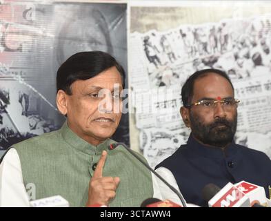 Patna, Indien. Oktober 2025. PATNA, INDIEN – 5. OKTOBER: EU-Minister Nityanand Rai sprach am 5. Oktober 2025 in Patna, Indien auf einer Pressekonferenz im Büro von BJP. (Foto: Santosh Kumar/Hindustan Times/SIPA USA) Credit: SIPA USA/Alamy Live News Stockfoto
