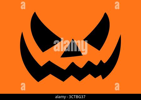 Cartoon-Illustration eines finsteren schwarzen Lächelns auf einem orangefarbenen Hintergrund von einer Halloween Jack-O'-Lantern. Stock Vektor