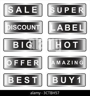 Verschiedene Verkaufs-Tags und Etiketten für Social Media Marketing – editierbarer Vektor mit verlaufendem Hintergrund. Editierbare Vektordatei für Designer und Marketingexperten Stock Vektor