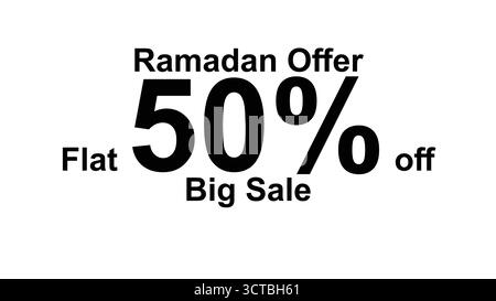 Ramadan-Sonderangebot: 50 % flacher Rabatt, großes Poster-Design mit weißem Hintergrund, perfekt für Social-Media-Aktionen. Stock Vektor
