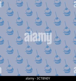 Nahtloses Muster mit blauen Cupcakes auf pastellfarbenem Hintergrund Stock Vektor