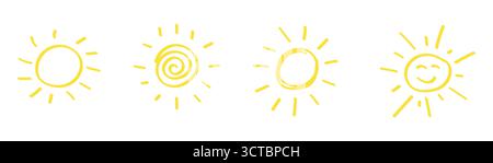 Gezeichnete Doodle-Sonnensymbole. Stock Vektor