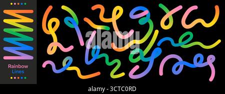 Vektorformen des spiralförmigen Farbbands. Fließende und organische bunte Linien-Doodle-Elemente. Verzerrte Vektorelemente Stock Vektor