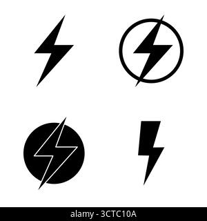 Blitzsymbole. Symbole für elektrische Leistung. Blitzenergie Vektorsatz. Gefahrenwarnschilder. EPS 10. Stock Vektor