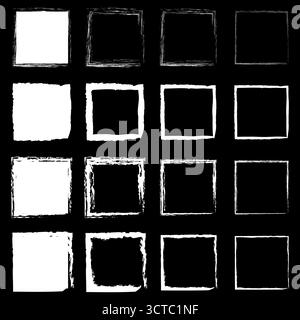 Einzelnes weißes quadratisches Set. Raue, handgezeichnete Kanten. Pinselstriche mit Tintenschleifen. Vektormalte Formen. EPS 10. Stock Vektor