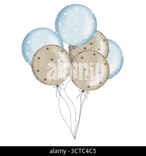 Ein Haufen Aquarellballons. Handbemalte Heliumballons in Pastellfarben auf weißem Hintergrund. Perfekt für Babyduschen und Geburtstage. Stockfoto