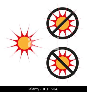 Warnung bei heißer Sonne. Kein Strahlungssymbol. Vektor-Gefahrenzeichen. Konzept schädlicher Strahlen. EPS 10. Stock Vektor