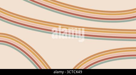 Boho Regenbogenlinien Pfad strukturierter Hintergrund. Horizontales Banner mit ungleichmäßigem abstraktem Streifenmuster. Vektor Vintage geschwungene Unterstreichen geometrische Backdro Stock Vektor