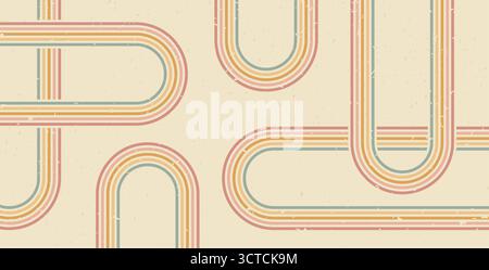 Groovige Regenbogenlinien im Hintergrund. Gewellte Bogenstreifen in Vintage-Farben. Verspieltes Wellenbogendesign. Vektor Retro beige Wigeldekoration ornam Stock Vektor