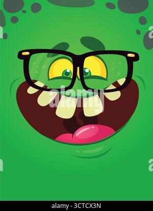 Cartoon Monster Gesicht tragen Brille. Vektorgrafik Stock Vektor