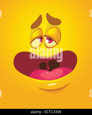 Lustiges cooles Comic-Monster-Gesicht. Vektor Halloween gelbe Monster Charakter müde Stock Vektor