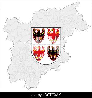 Regionales Wappen Trentino-Südtirol mit Adlersymbol und Karte, Italien, Vektorillustration Stock Vektor