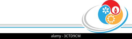 Drei Tropfen mit Sonne, Schneeflocke und Flamme, Logo der Klimaanlage, Klimaanlage, Klempner, Installationsprogramm, Logo, Hintergrund Stock Vektor