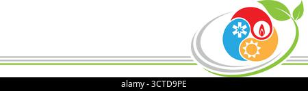 Drei Tropfen mit Sonne, Schneeflocke und Flamme, Logo der Klimaanlage, Klimaanlage, Klempner, Installationsprogramm, Logo, Hintergrund Stock Vektor