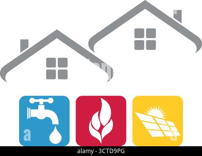 Hauswerkzeuge, Hausmeister, Klempner, Installateure, Dienstleistungen, Logo, Hintergrund Stock Vektor