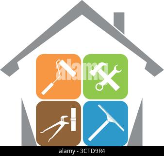 Hauswerkzeuge, Hausmeister, Klempner, Installateure, Dienstleistungen, Logo, Hintergrund Stock Vektor