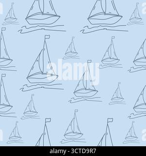 Hand gezeichnetes Segelboot nahtlose Muster Vektor-Illustration Stock Vektor