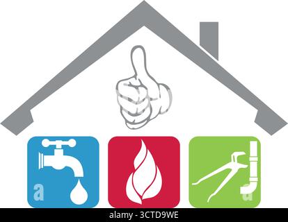Hauswerkzeuge, Hausmeister, Klempner, Installateure, Dienstleistungen, Logo, Hintergrund Stock Vektor